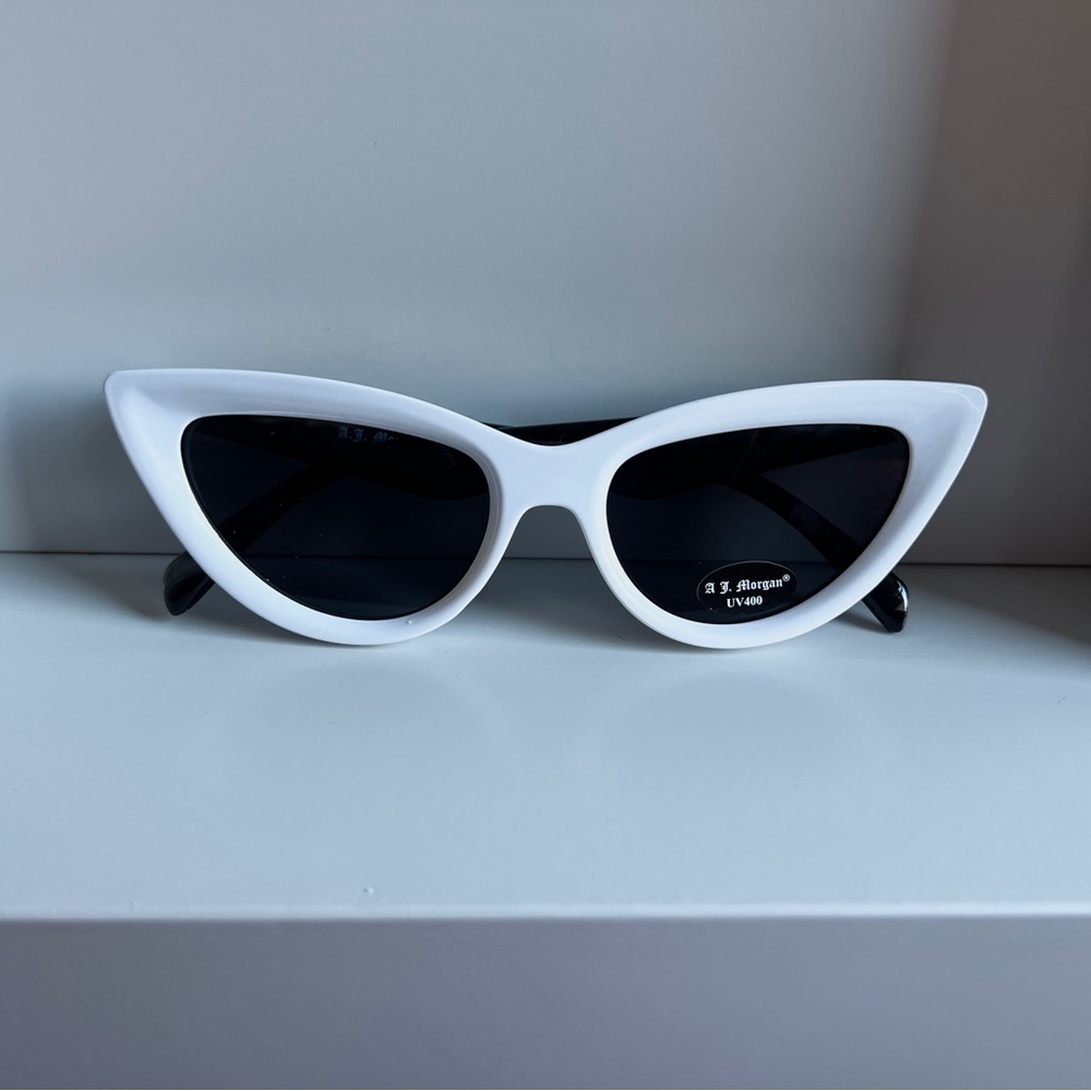 ASOS AJ Morgan white gray tortoise shell retro sharp cat eye sunglasses